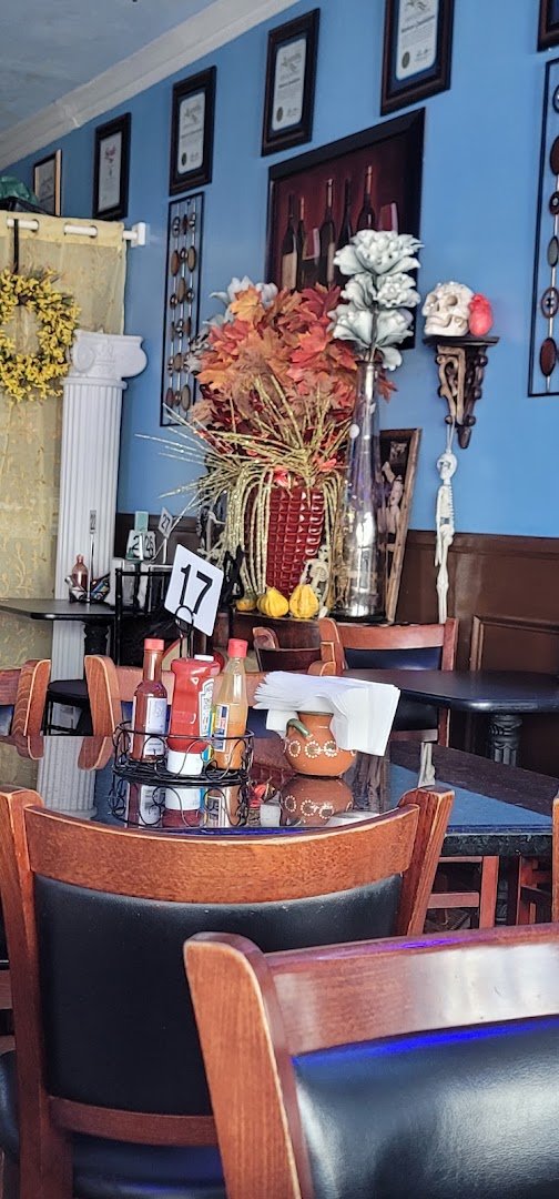 Seafood dishes on a restaurant table.